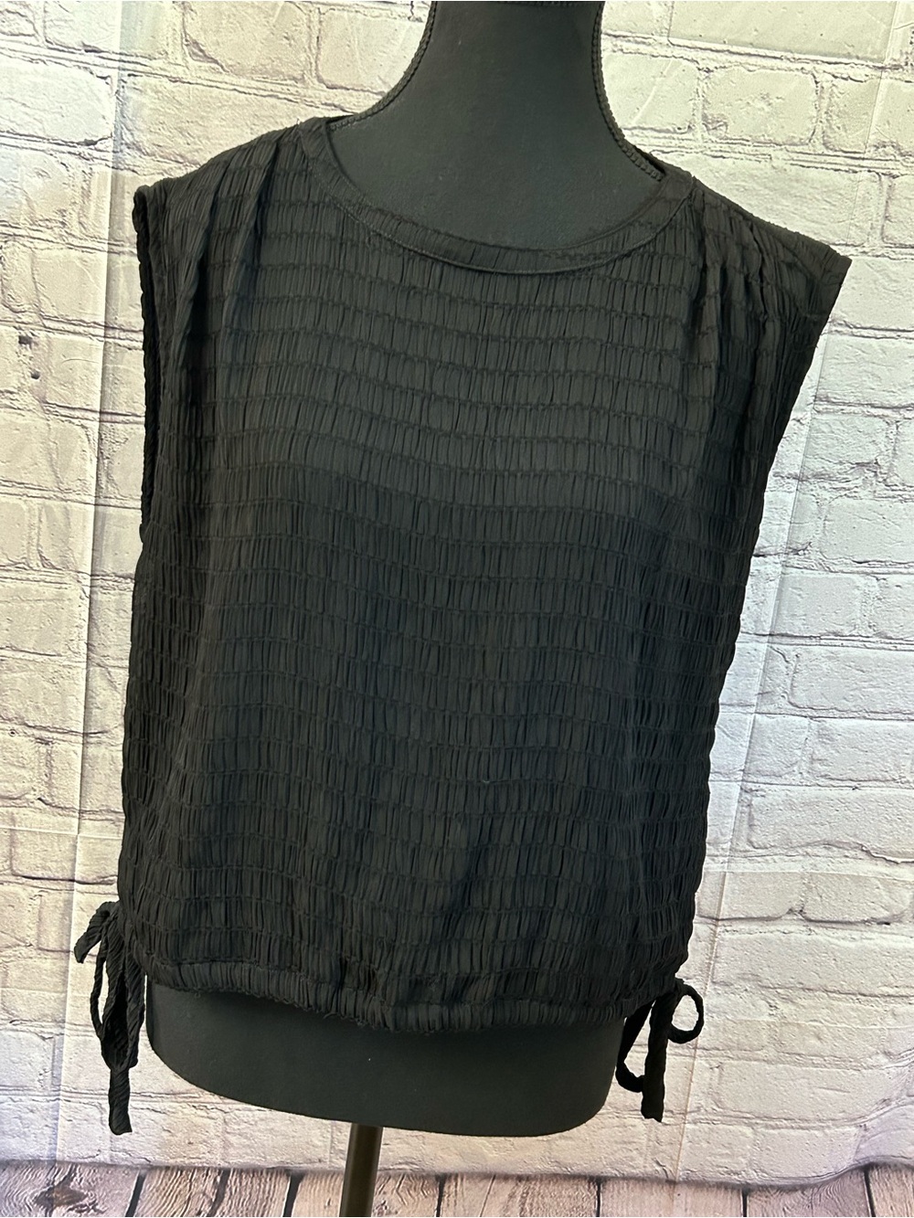 Calvin Klein Black Textured Sleeveless Tank with Drawstring Hem